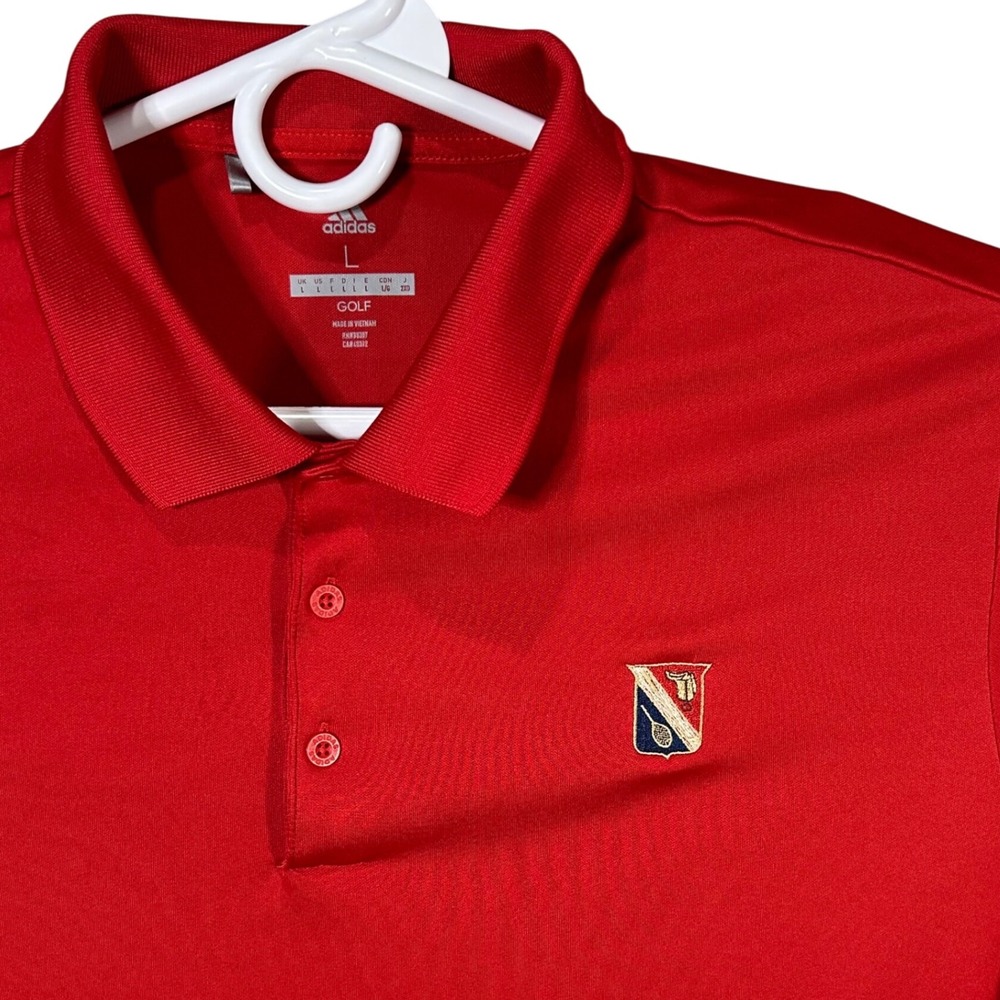 Adidas Golf Polo Shirt Men's‎ Large Red Crest Logo Short Sleeve Athletic
